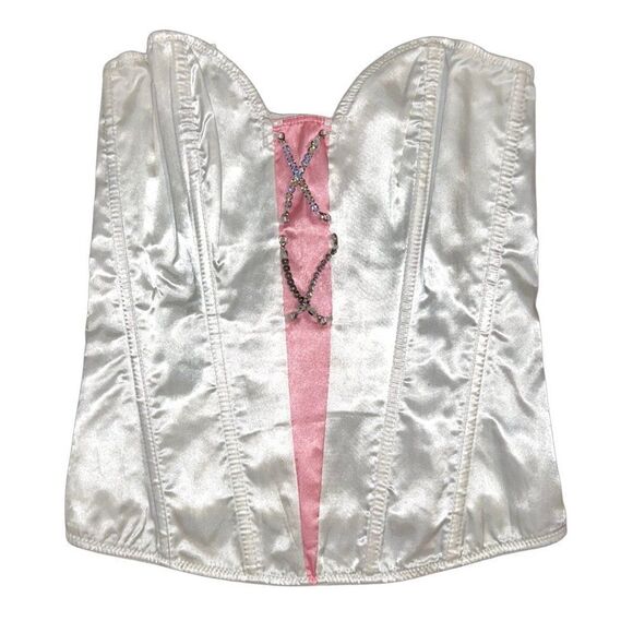 Crystal Bead Trim Corset Pink and white with removeable rhinestones Small 32 - Picture 2 of 4